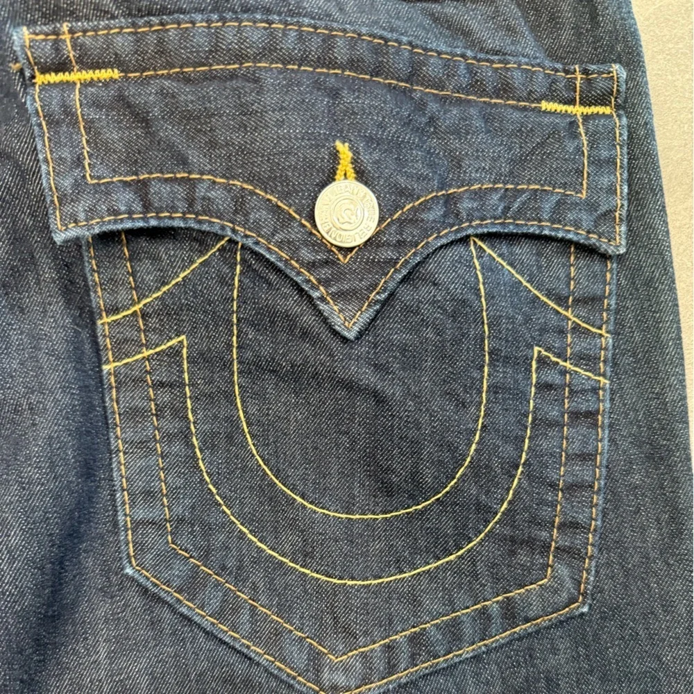 True Religion Ricky Big T Flap Relaxed Straight Dark Wash Jeans Men 34 EUC